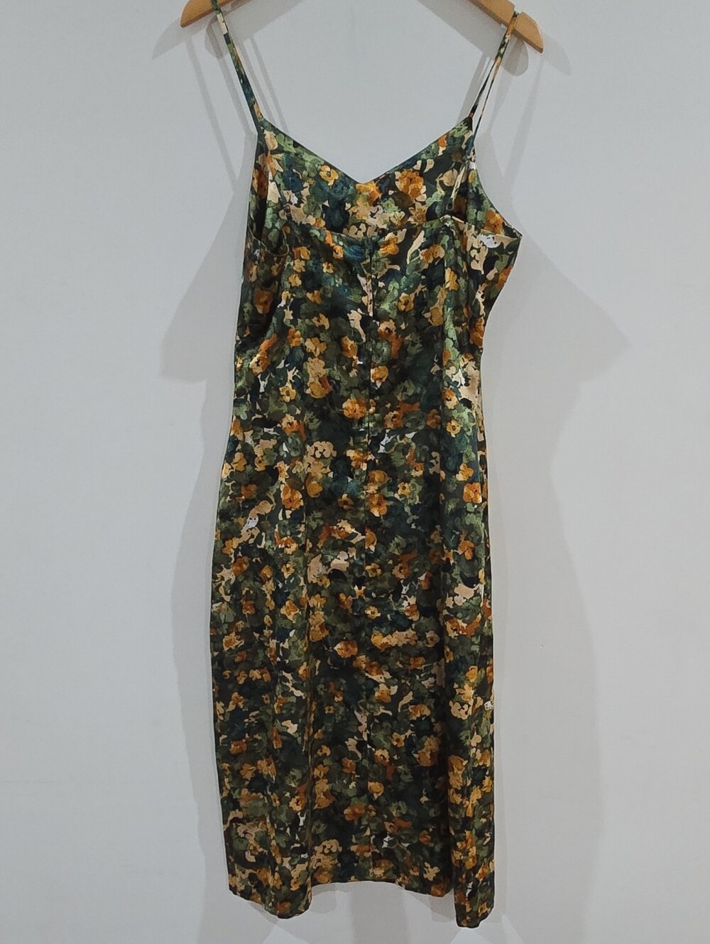 Floral Summer Satin V-neck Strappy Slip Midi Dress size Large - Picture 6 of 7